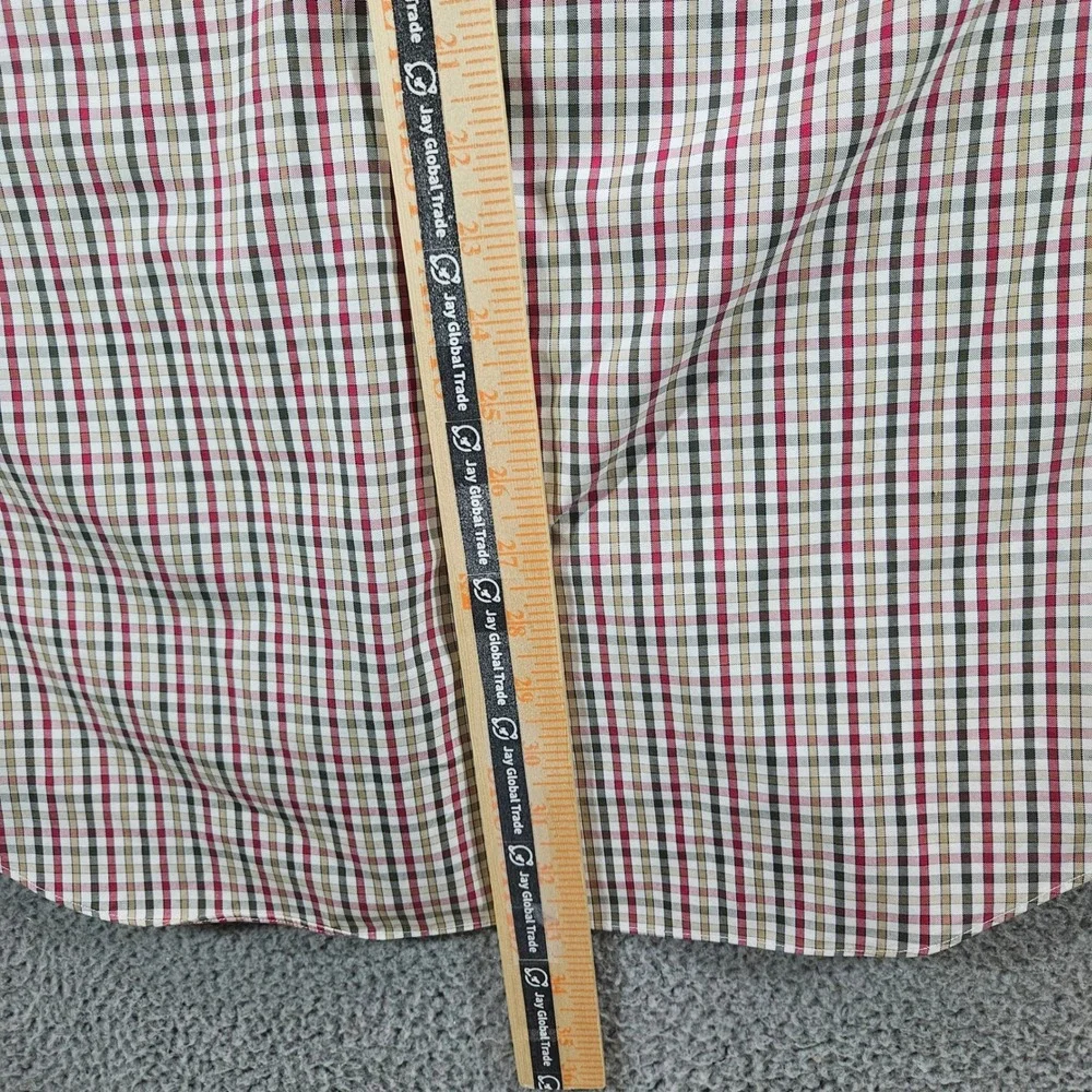 Paul Fredrick Mens 16-34 Slim Fit Non-Iron Cotton Check Dress Shirt Red Tan RB